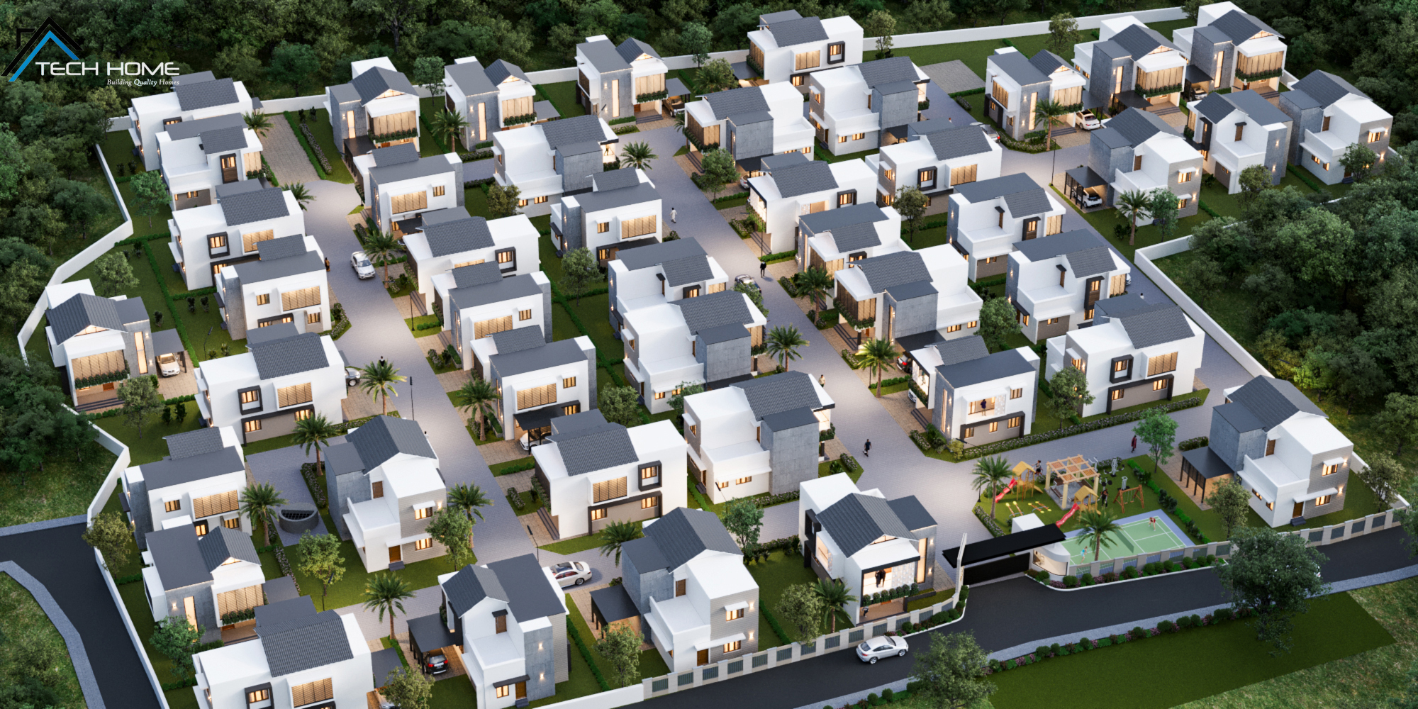 Stylish home office with built-in shelving